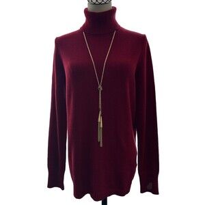 Gap Women’s Cozy Knit Pullover Sweater Solid Red Turtleneck Size L Long Sleeve